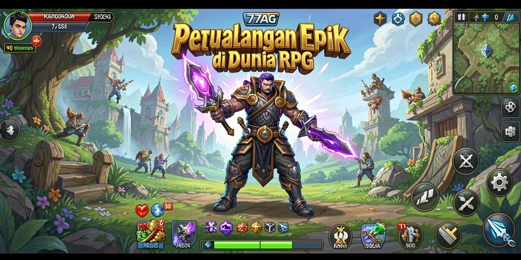Screenshot 77AG menampilkan aksi pertarungan seru di dunia RPG.