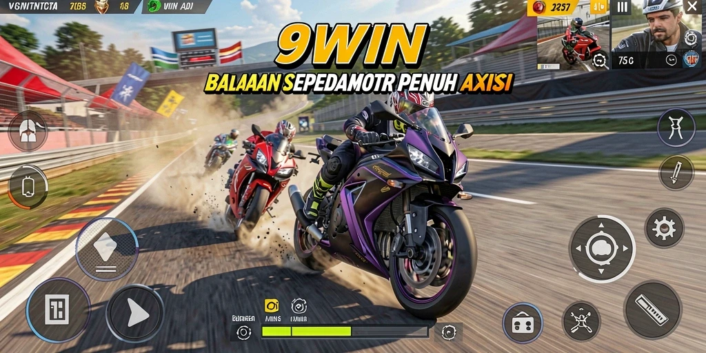 Screenshot menunjukkan aksi balapan sepeda motor yang mendebarkan di 9WIN.