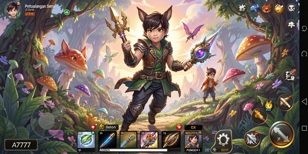 Screenshot gameplay A7777 menampilkan dunia petualangan yang menakjubkan.