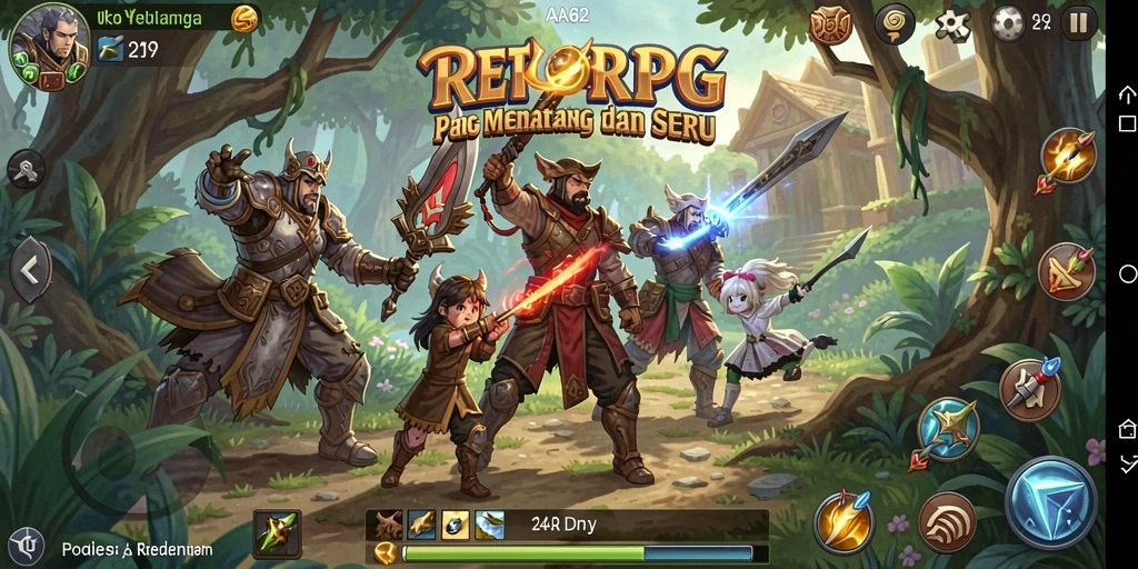 Screenshot gameplay AA62 menampilkan pertarungan epik dengan karakter unik.
