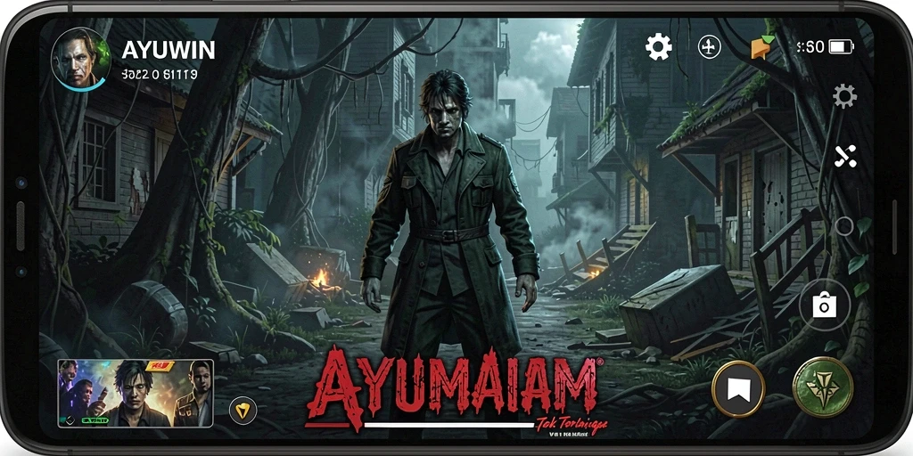Tampilan gameplay <strong>AYUWIN</strong> yang penuh ketegangan dan suasana horror.
