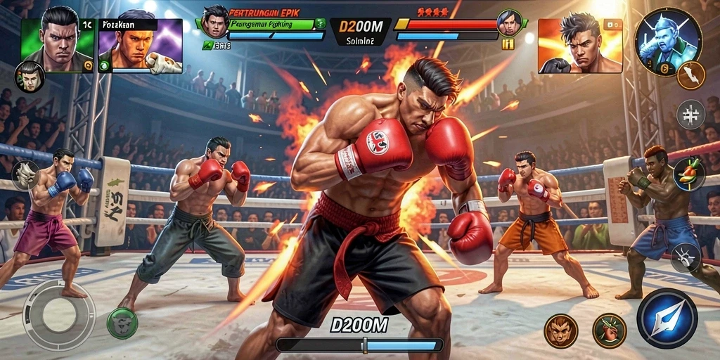 Tangkapan layar D200M menampilkan aksi pertarungan yang mendebarkan.