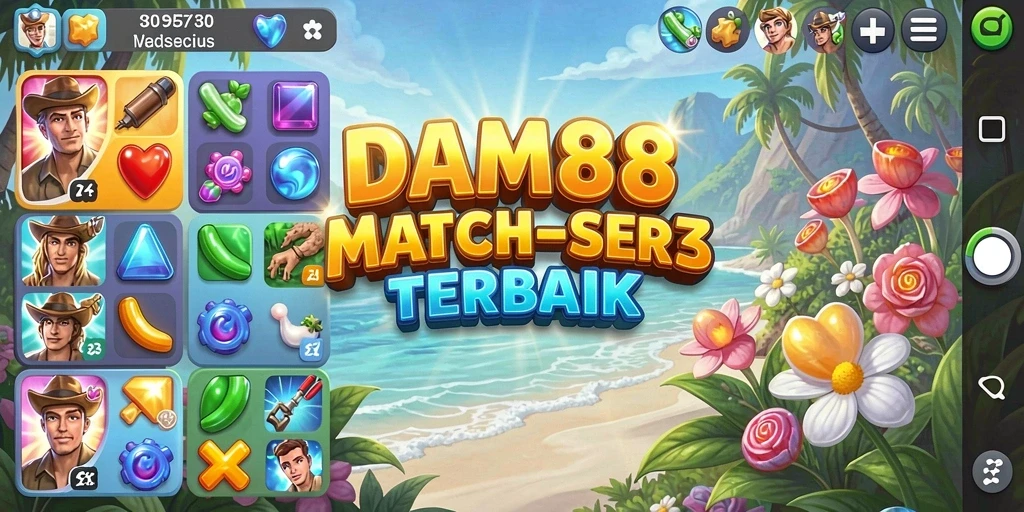 Tampilan gameplay seru dari DAM88 dengan elemen Match-3 yang menantang.