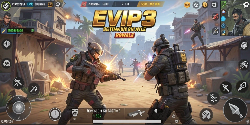 Tampilan gameplay EPIC dalam EVIP3, siap untuk bertempur.