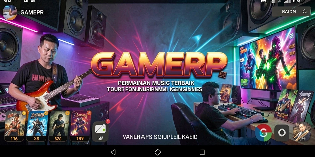Screenshot GAMERP menampilkan gameplay asyik dengan lagu-lagu terkenal.