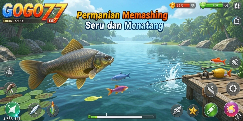 Screenshot GOGO77 menampilkan gameplay memancing yang seru dan penuh warna.