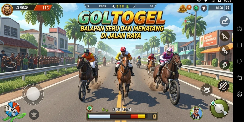 Screenshot GOLTOGEL menampilkan balapan intens di jalan raya.