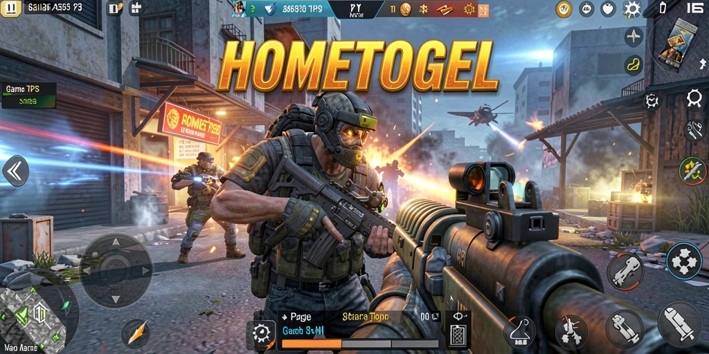 Tampilan menegangkan dari gameplay TPS HOMETOGEL yang seru.
