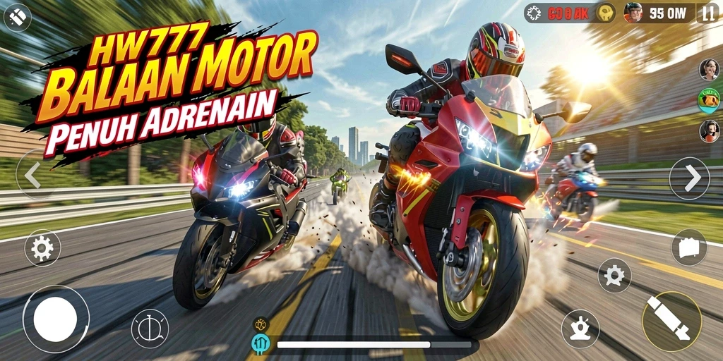 Tampilan menarik dari gameplay balapan motor HW777 yang mendebarkan.