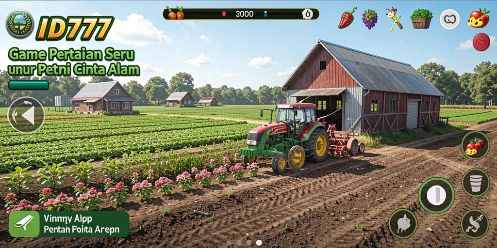 Screenshot ID777 menampilkan gameplay pertanian yang menawan.