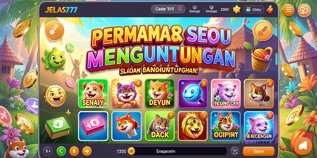 Gameplay JELAS777 yang mendebarkan dengan mesin Slot berwarna-warni.
