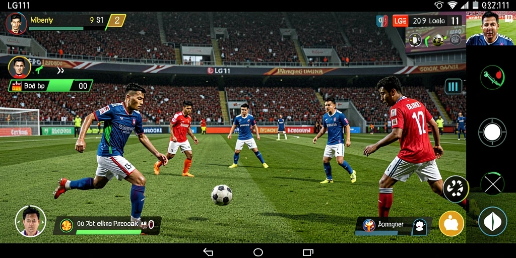 Tampilan gameplay menyerupai pertandingan sepak bola nyata.