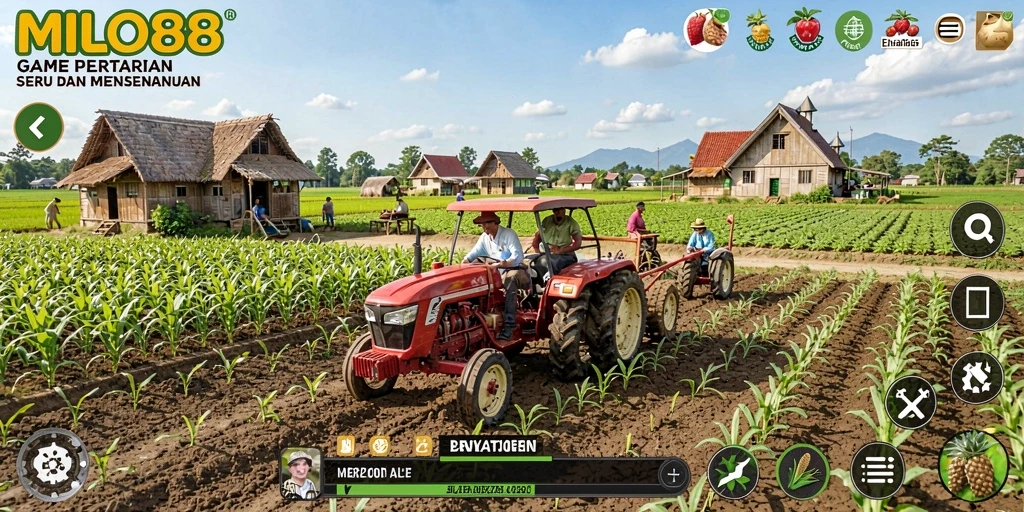 Screenshot gameplay <strong>MILO88</strong> menampilkan aktivitas pertanian yang seru dan interaktif.