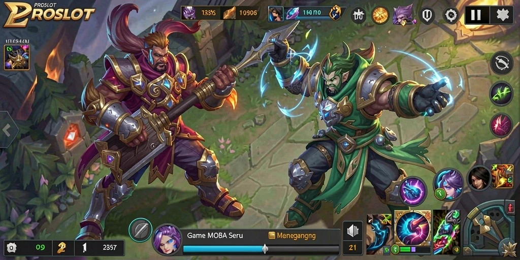 Tampilan menegangkan dari pertempuran dalam game MOBA.
