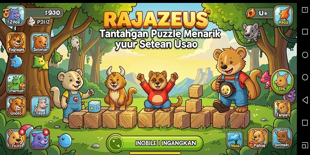 Tampilan gameplay RAJAZEUS yang penuh warna dan menantang.