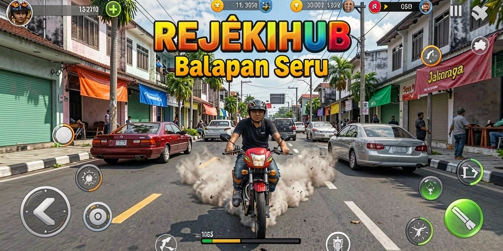 Tangkapan layar dari REJEKIHUB yang menunjukkan aksi balapan mendebarkan.