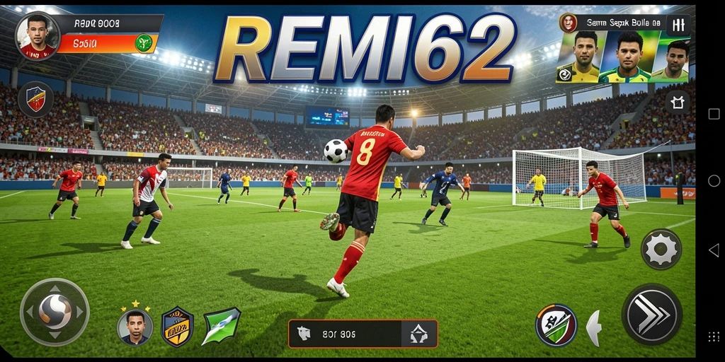 Menampilkan aksi seru dari pertandingan sepak bola di REMI62