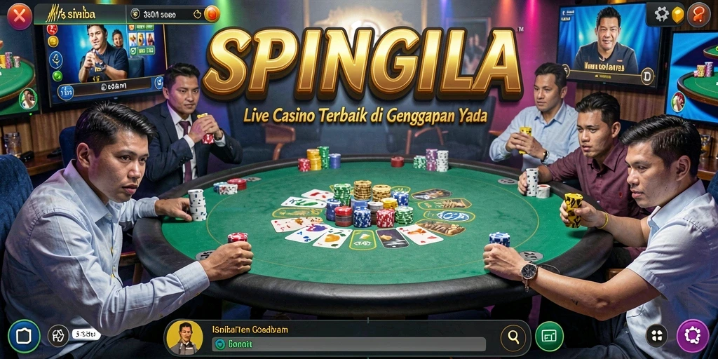 Screenshot gameplay SPINGILA yang menunjukkan dealer langsung dalam aksi.