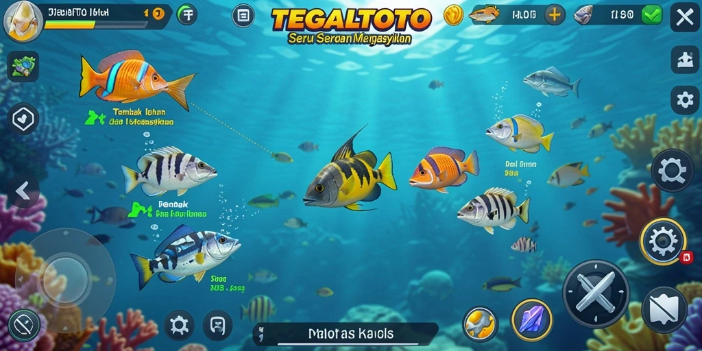 Screenshot gameplay menunjukkan aksi seru menembak ikan di TEGALTOTO.