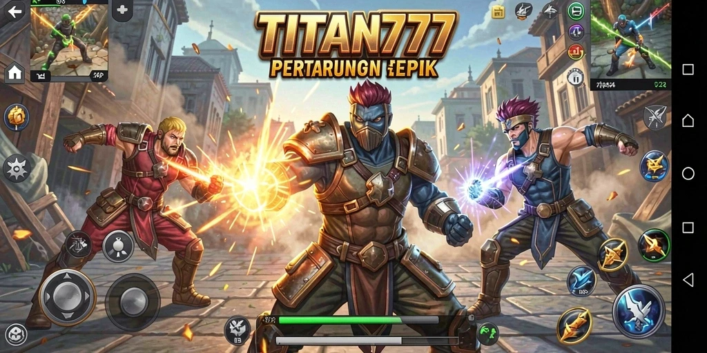 Screenshot gameplay TITAN777 menampilkan aksi pertarungan yang mendebarkan.