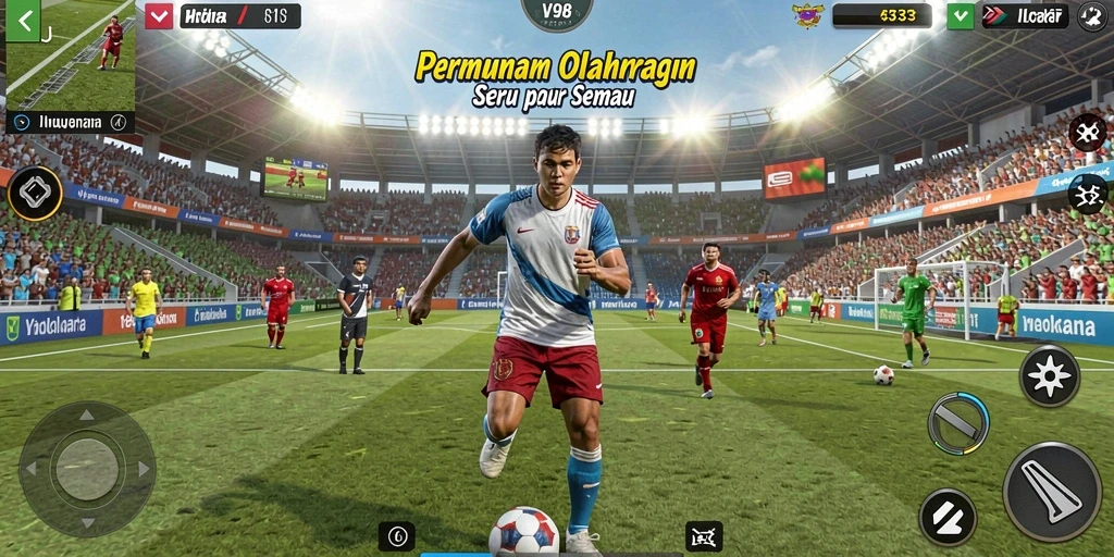 Screenshot V98 yang menunjukkan aksi seru dalam gameplay olahraga.